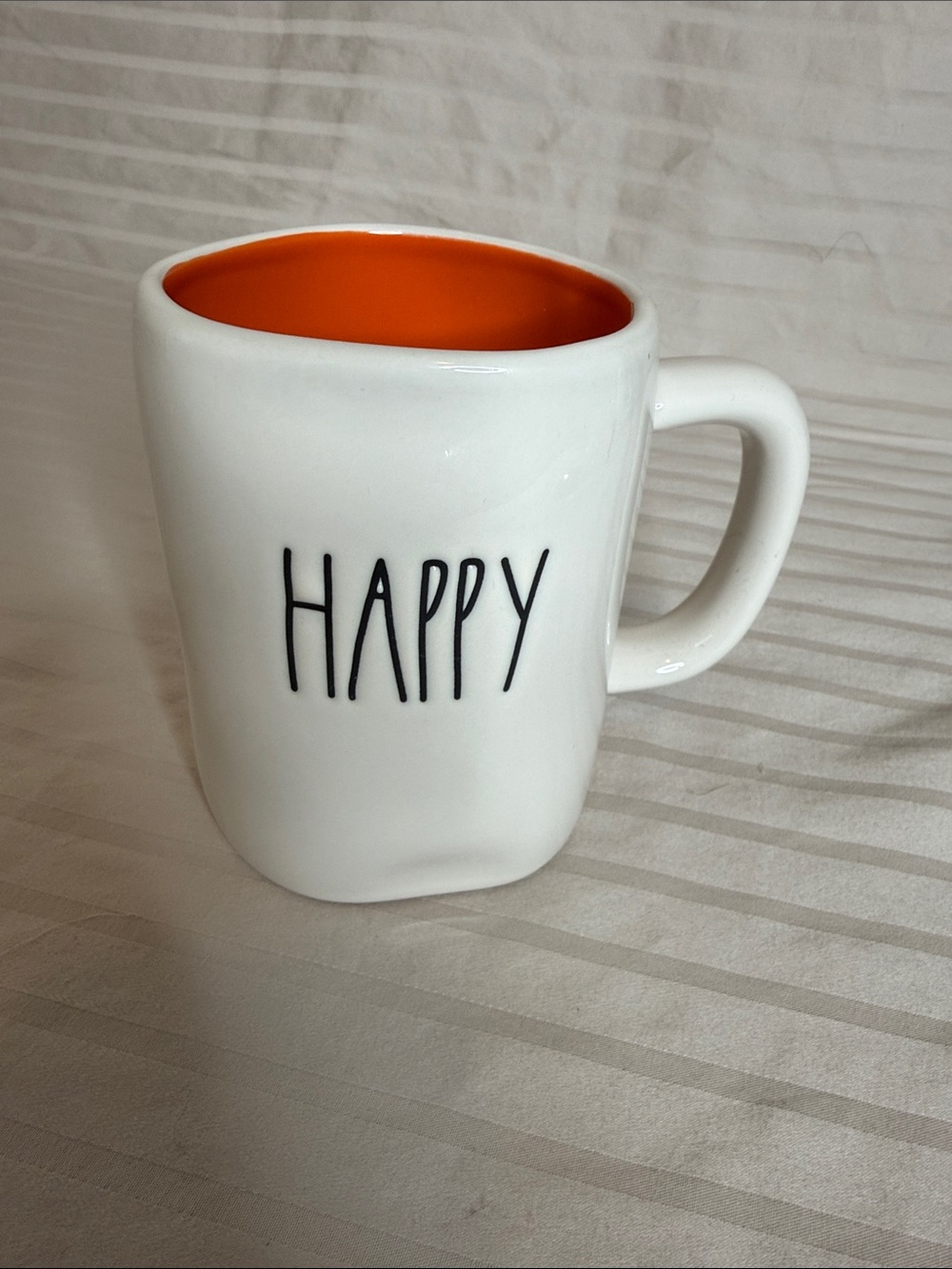 Rae Dunn Double Sided White Mug with Orange Interior - HAPPY HALLOWEEN